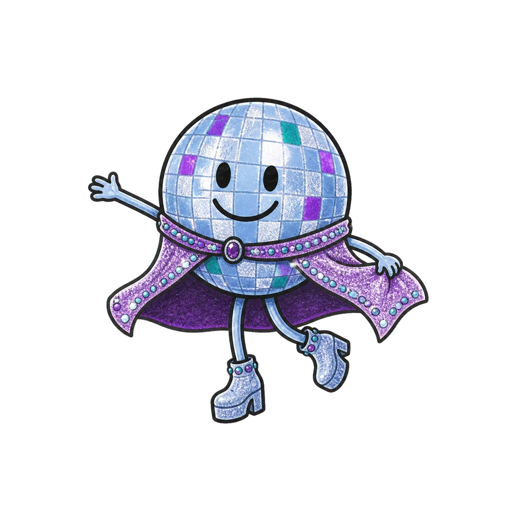 Disco im Look Glitter Glam in twirl-Pose