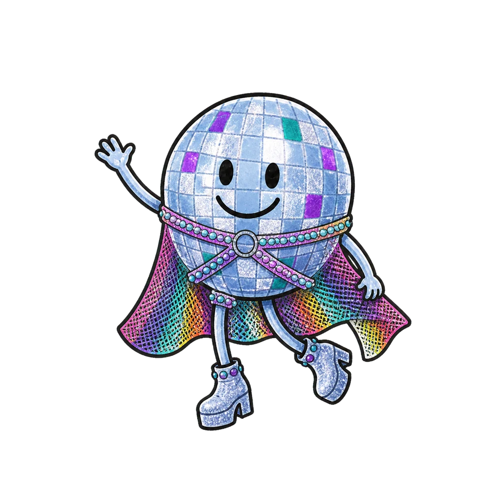 Disco im Look Rainbow Mesh in wave-Pose
