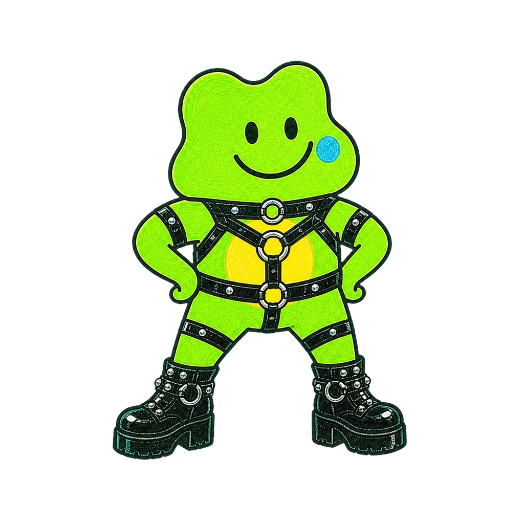 Froggi im Look Leather & Harness in power-Pose