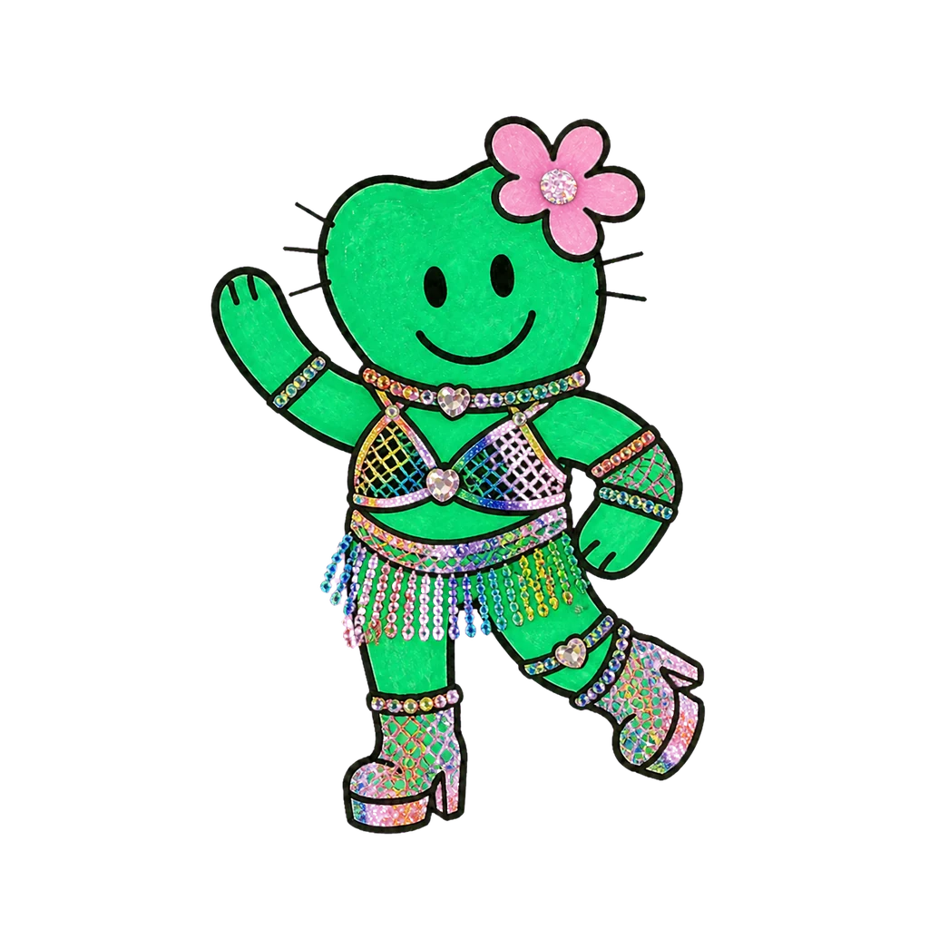 Kiki im Look Rainbow Mesh in wave-Pose