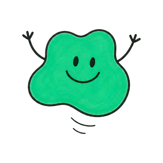 Der grüne Blob hüpft fröhlich