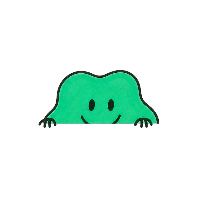 Der grüne Blob schaut neugierig hervor