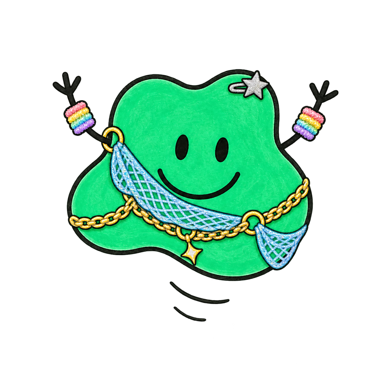 Der grüne Blob trägt einen weichen Mesh-Look