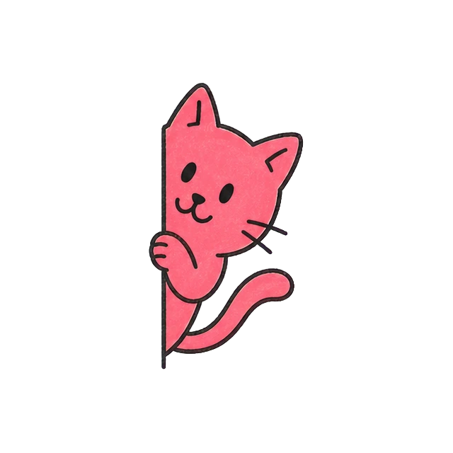 Die pinke Katze schaut neugierig hervor