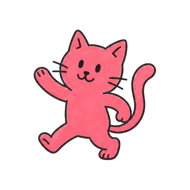 Die pinke Katze winkt