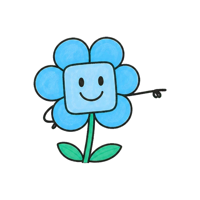 Die blaue Blume zeigt zur Seite