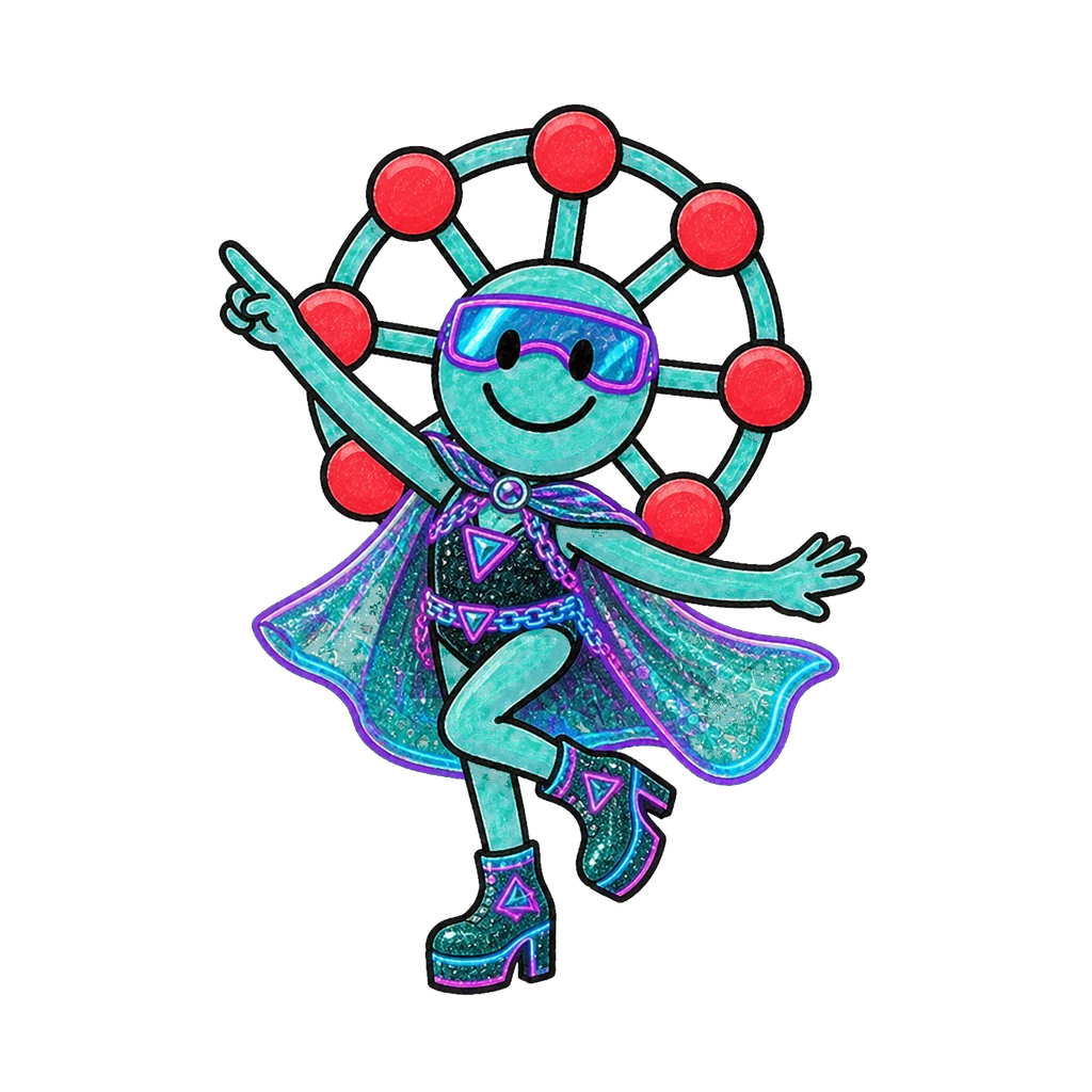 Ria im Look Neon Cyber in point-Pose