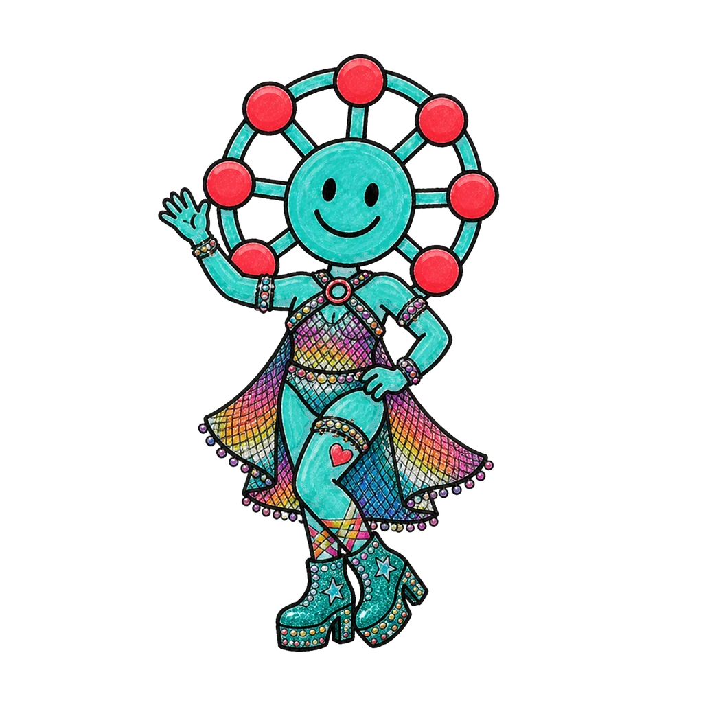 Ria im Look Rainbow Mesh in wave-Pose