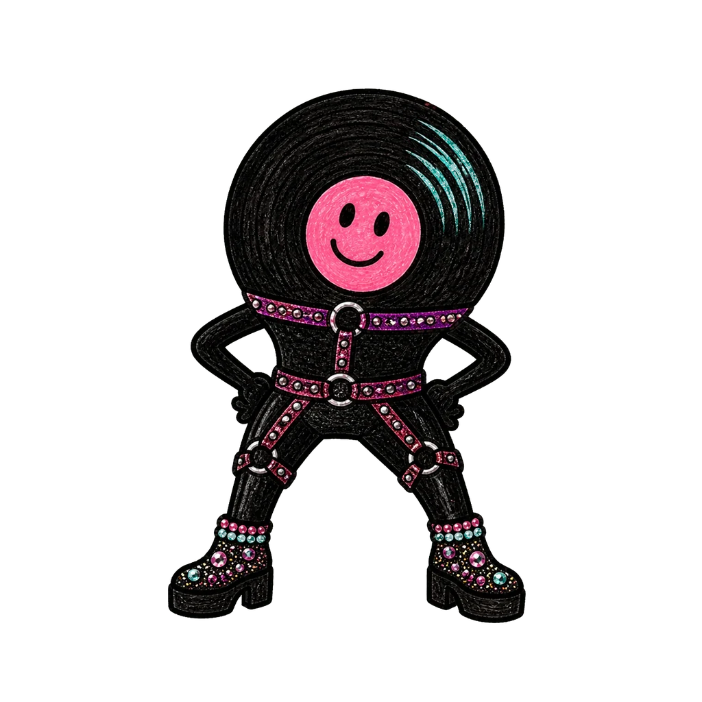 Vinyl im Look Leather & Harness in power-Pose